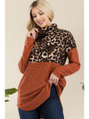 Celeste Full Size Curved Hem Leopard Turtleneck Long Sleeve Blouse