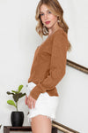 Rose U Neck Textured Long Sleeve Top