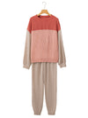 Brown Colorblock Corded Slouchy Top and Pants Set