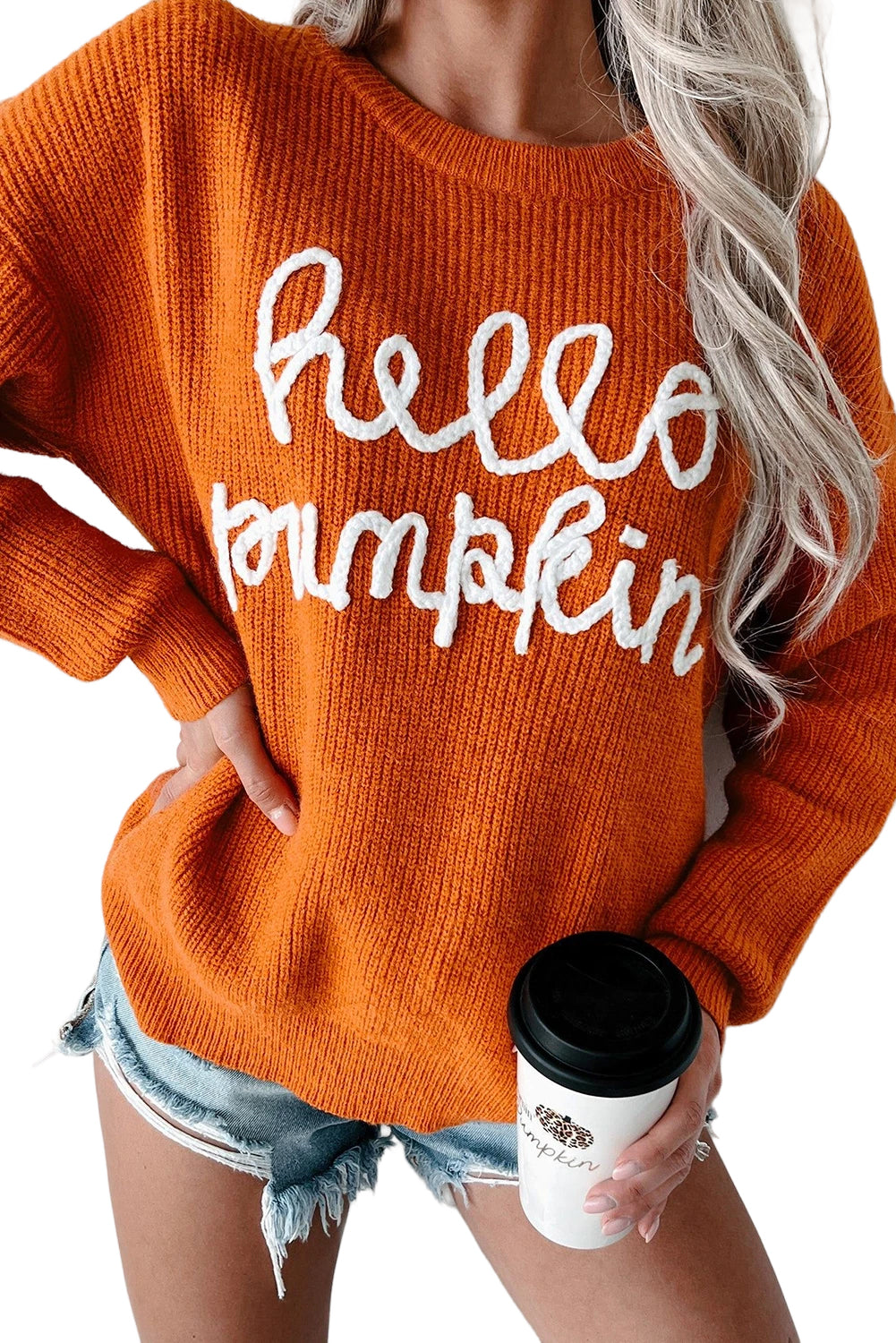 White Hello Pumpkin Graphic Sweater