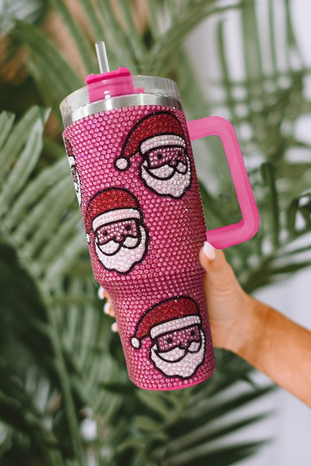 Rose Red Christmas Santa Printed Diamond Water Cup