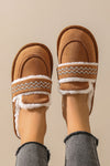 Chestnut Suede Wavy Striped Plush Lined Home Slippers