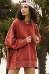 Red Clay Drop Shoulder Pocketed Baggy Drawstring Hoodie