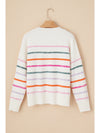 Black Colorful Striped Ribbed Trim Round Neck Sweater