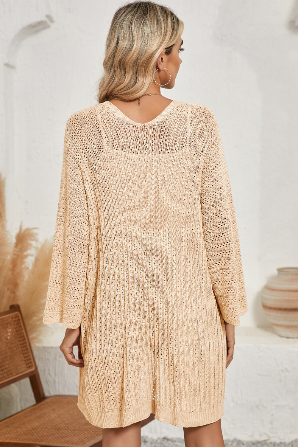 Rose Hollow-out Bracelet Sleeve Knit Cardigan