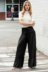 Black Frill Detail Drawstring High Waist Wide Leg Pants