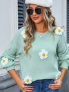 Angel Wings Flower Round Neck Long Sleeve Sweater - Cocoa Yacht Club