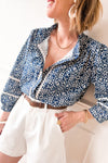 Blue Floral Ric Rac Button Loose Fit Shirt