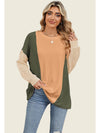 Double Take Texture Contrast Round Neck Long Sleeve T-Shirt