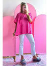 Bright Pink Patched Pocket Exposed Seam Oversized T Shirt