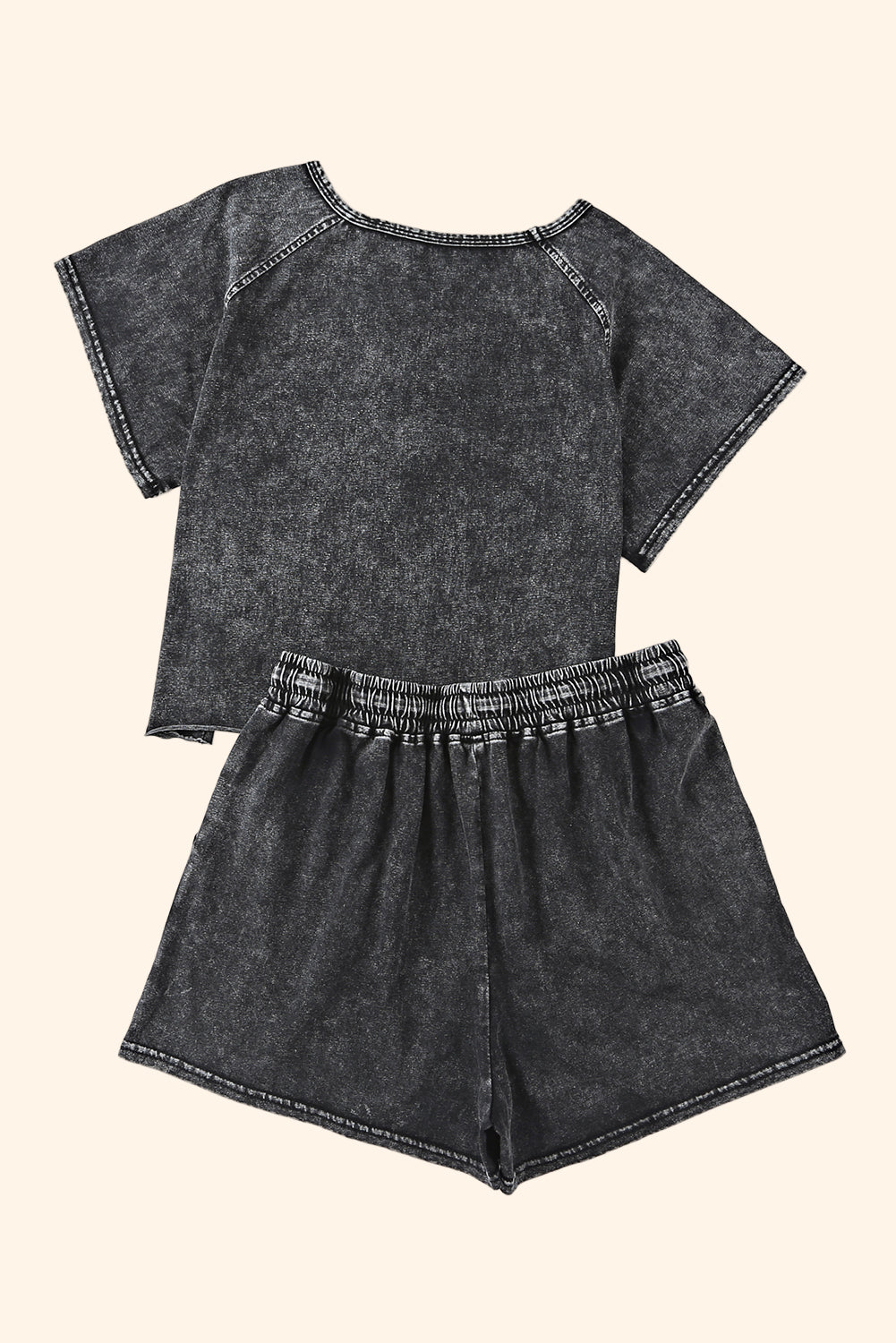 Black Acid Washed T Shirt & Drawstring Shorts Loungewear Set