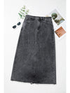 Raw Hem Midi Denim Skirt with Pockets