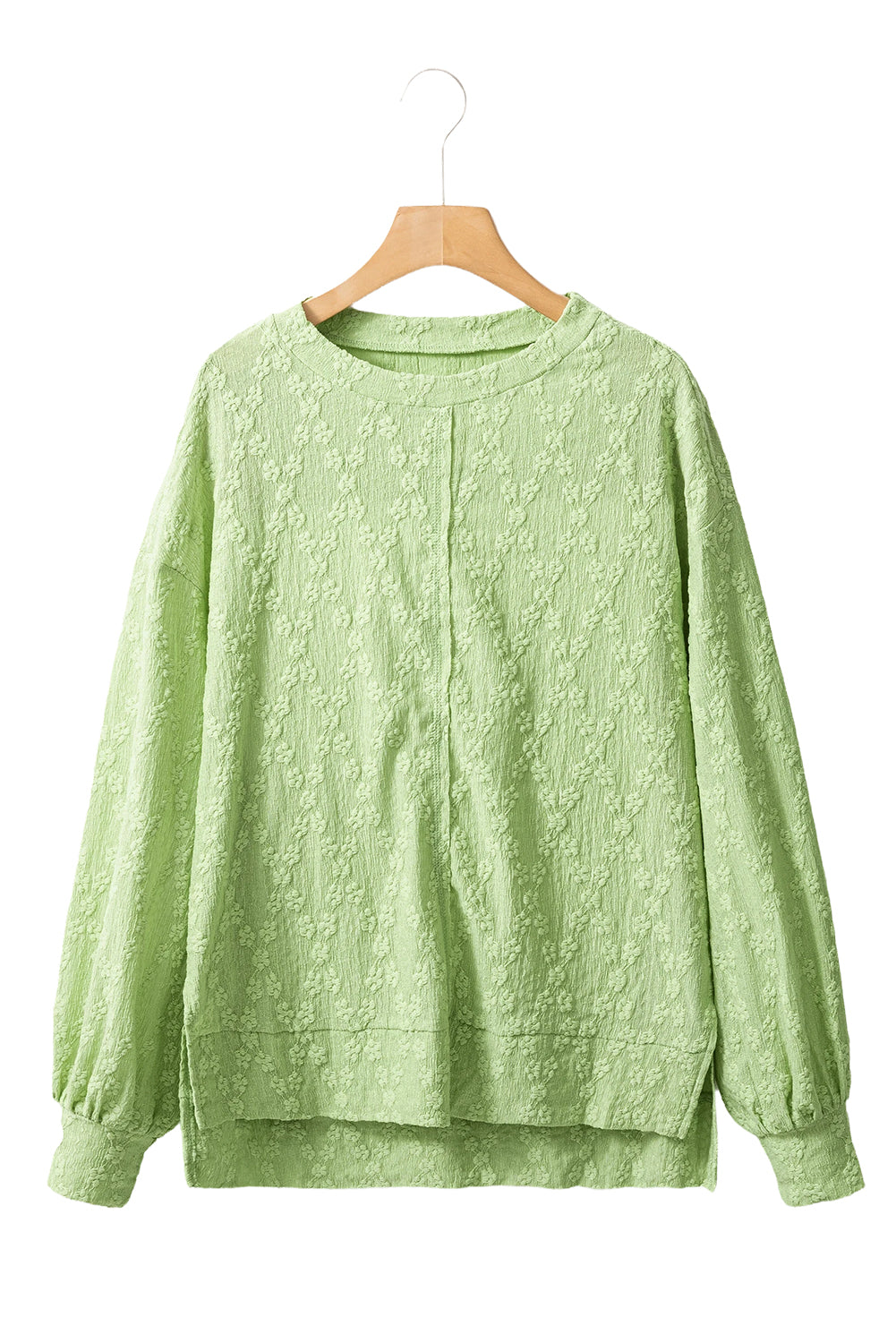 Light Green Textured Side Split Drop Shoulder Sweatshirt