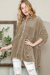 Dark Grey Lantern Sleeve Tunic Babydoll Velvet Shirt