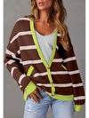 Contrast Stripes Button Down Long Sleeve Cardigan