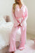 Light Pink Satin Shirt and Ruffle Hem Pants Pajama Set