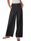 Black Side Pockets Frilled Smocked High Waist Wide Leg Jeans