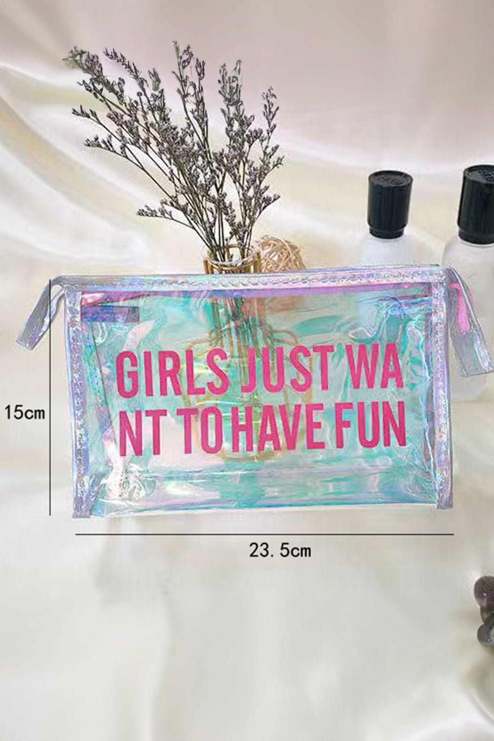 White GIRLS JUST WANT TO HAVE FUN Print Clear Clutch