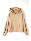 Smoke Green Half Zipper Kangaroo Pockets Drop Shoulder Hoodie