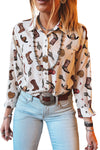 White Boots Cactus Print Button Up Shirt