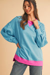 Light Blue Drop Sleeve Contrast Trim Oversized Sweatshirt