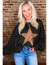 Black Studded Star Graphic Oversized Top