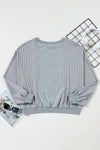 Long Sleeve Tops Light Grey Waffle Patchwork Long Sleeve Pullover Top.