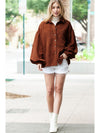 Coffee Corduroy Button Up Lantern Sleeve Jacket