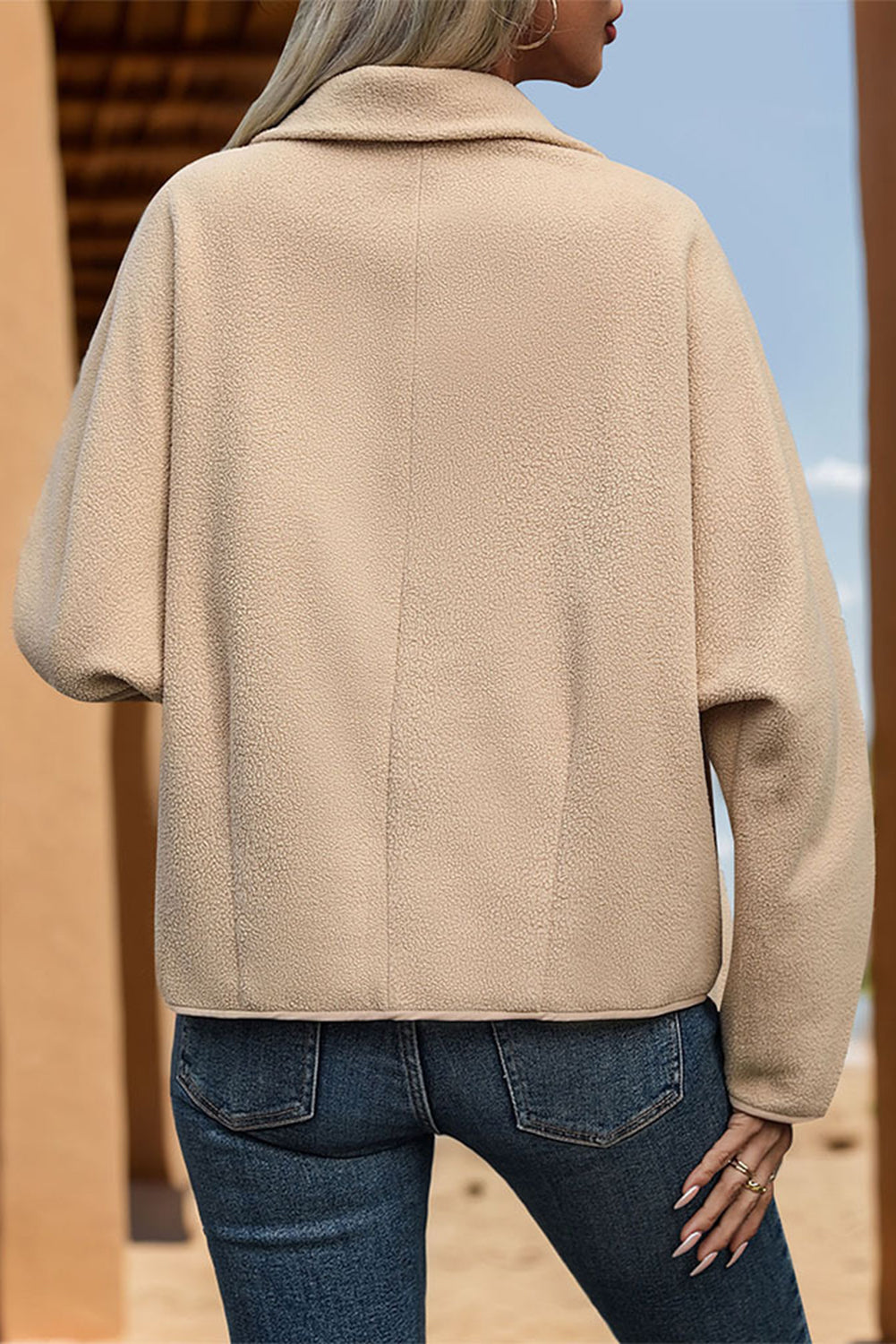 Parchment Horn Button Fleece Collared Jacket