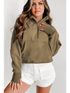 Parchment Quarter Zip Stand Neck Kangaroo Pocket Sweatshirt