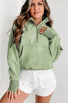 Flamingo Zip Up Stand Collar Ribbed Thumbhole Sleeve Sweatshirt