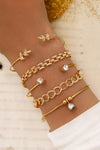 Gold Leaves Heart Shape Rhinestone Inlay Adjustable Bracelet Set