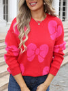  Angel Wings Bow Round Neck Dropped Shoulder Sweater.