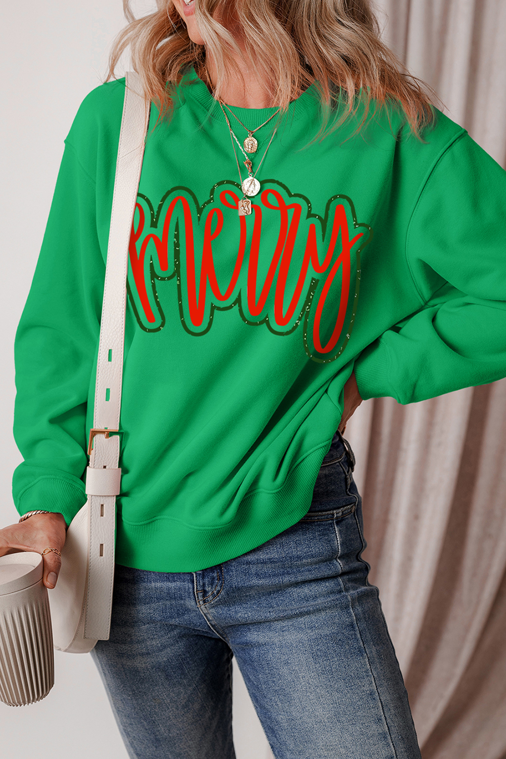 Dark Green Christmas Print Drop Shoulder Graphic Sweatshirt