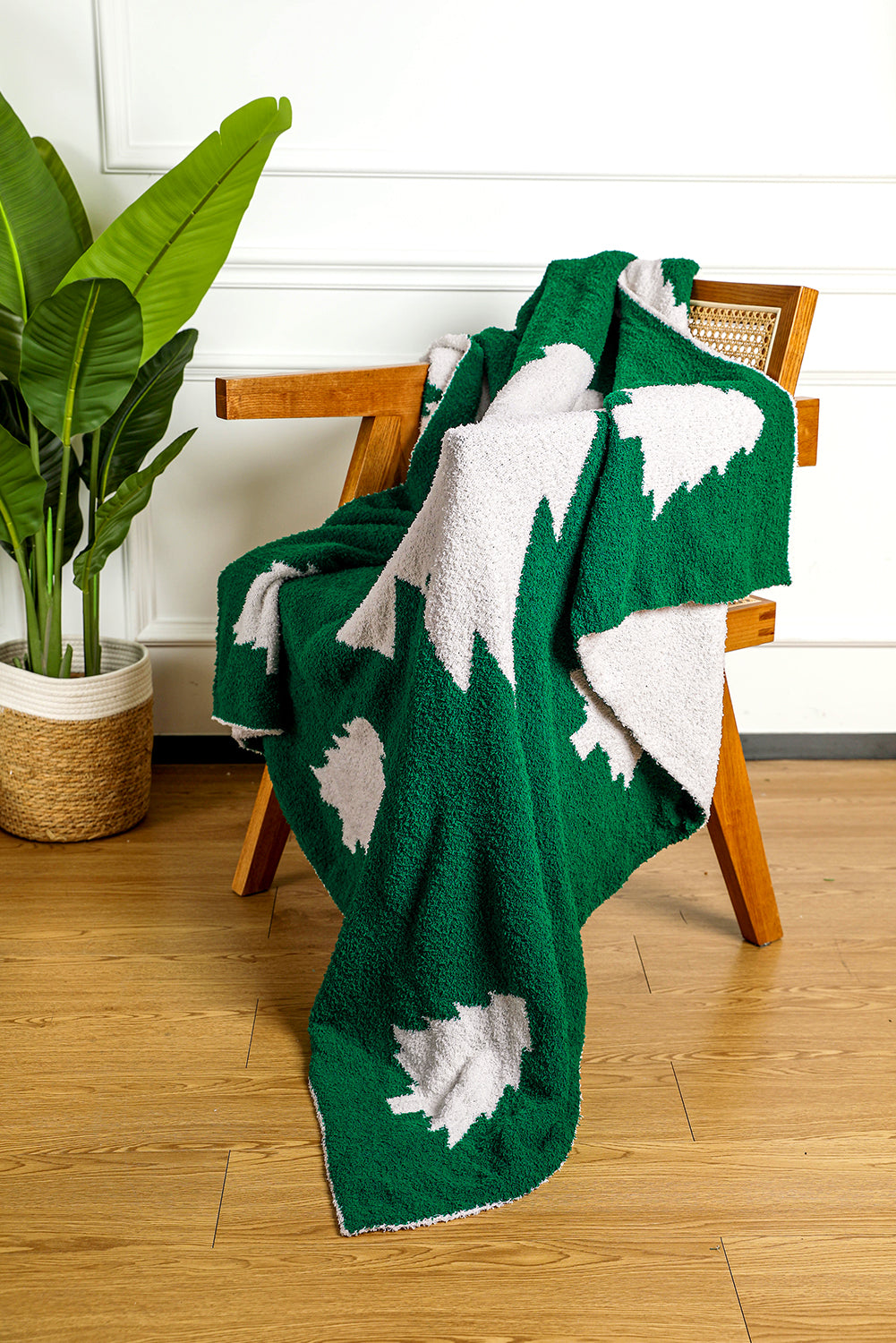 Dark Green Christmas Tree Print Warm Blanket