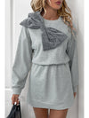 Gray Glitter Bow High Waist Sweatshirt Dress