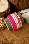 Bright Pink 7pcs Color Block Beaded Bracelet Set