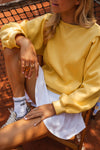 Citrus Balloon Sleeve Pullover Solid Color Sweatshirt