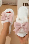 White Cute Bowknot Home Fluffy Slippers