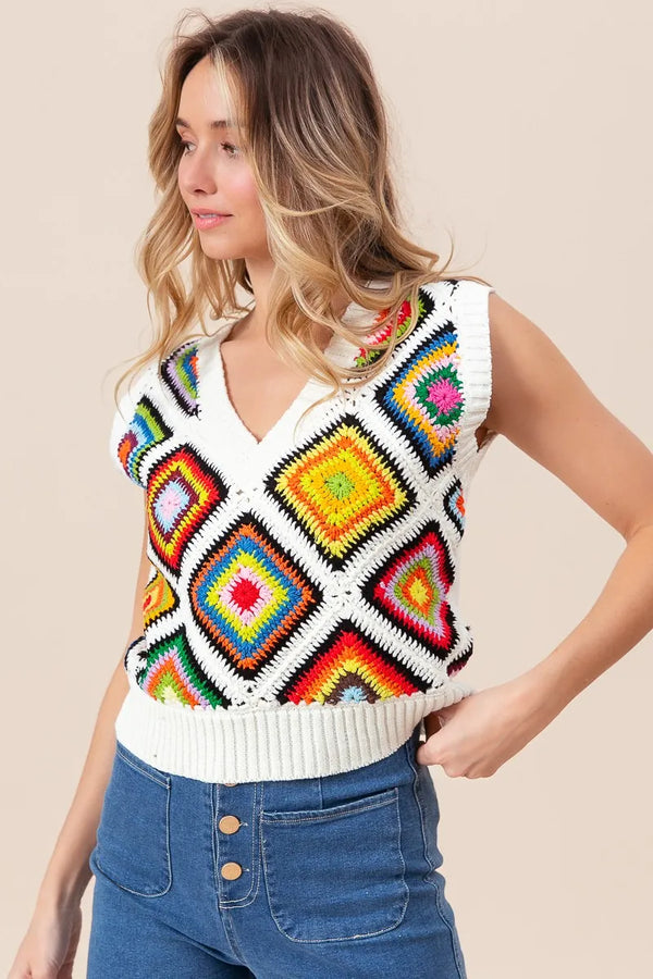 BiBi Diamond Granny Square Sweater Vest