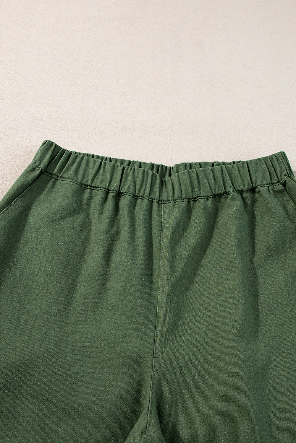 Fern Green Elastic Waist Plain Wide Leg Pants