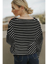 Black Stripe Patchwork Loose Long Sleeve Tee - Cocoa Yacht Club