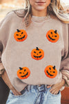 Apricot Twsted Rib Chenille Halloween Pumpkin Patched Graphic Sweatshirt