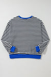 Blue Stripe Contrast Edge Cross Seam Oversized Pullover