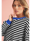 Green Stripe Contrast Edge Oversized Sweatshirt