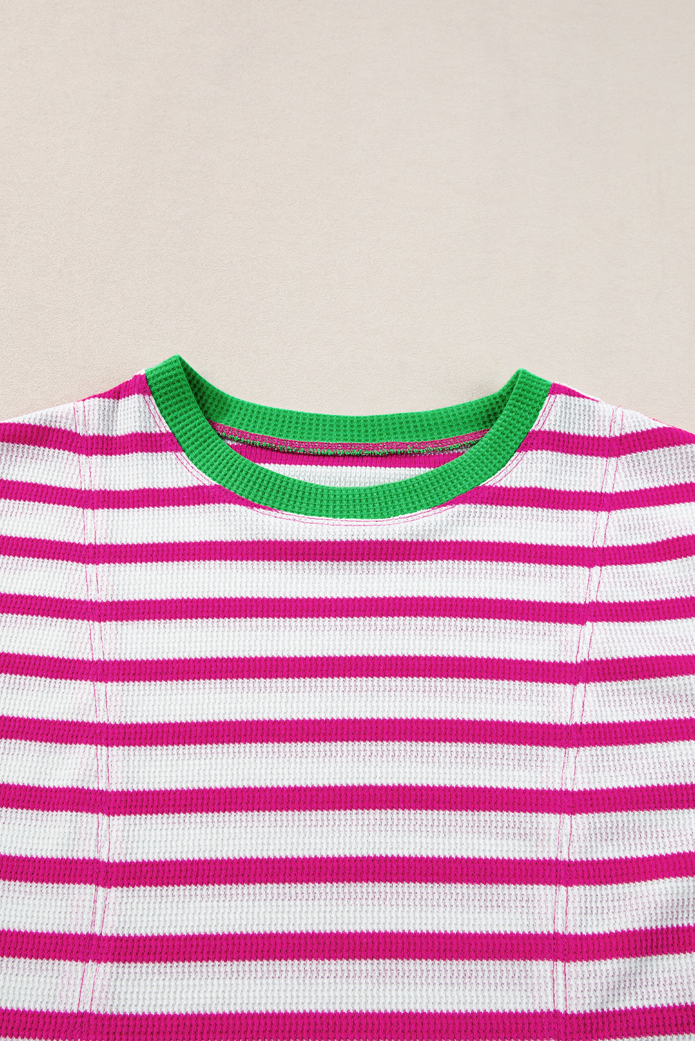 Rose Stripe Contrast Trim Crew Neck Knit Tee