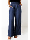 Black Side Pockets Frilled Smocked High Waist Wide Leg Jeans