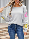 Angel Wings Flower Round Neck Dropped Shoulder Sweater - Cocoa Yacht Club