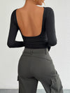 Devine Backless Round Neck Long Sleeve T-Shirt - Cocoa Yacht Club