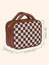 Black Checkered Multiple Compartments PU Leather Cosmetic Bag